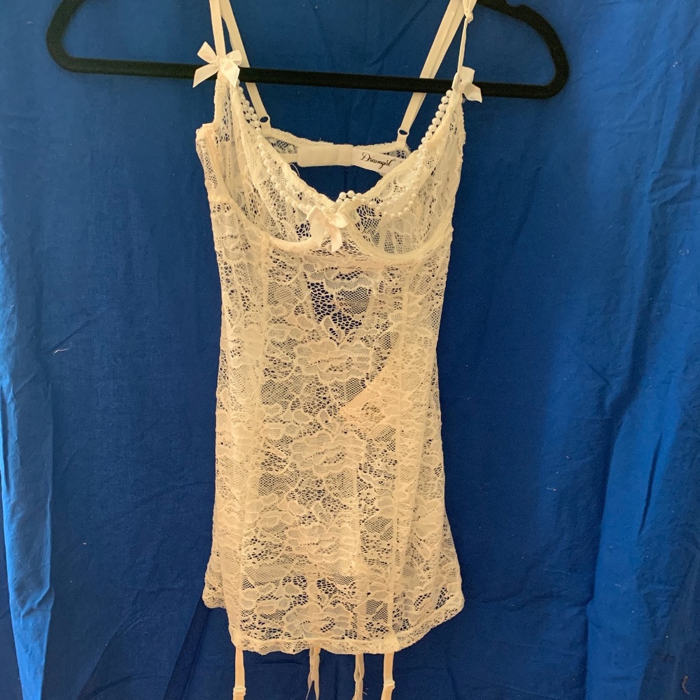 Lingerie, negligee, lace dress, Garter slip,